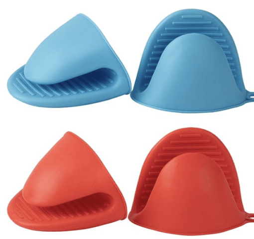 2 Pairs Silicone Pot Holders, Heat Resistant Rubber Oven Mitts, Mini Oven Gloves for Kitchen Cooking & Baking(Red and Blue) - Image 6